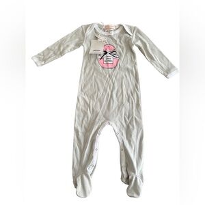 Frenchy Yummy All In One Romper Footsie Snaps Pink Gray avenue Montaigne NWT 18M
